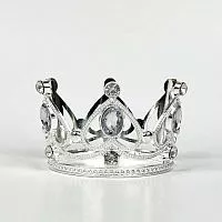 Декоративная мини-корона на торт со стразами 7см, серебро