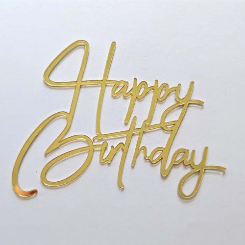 Зеркальный акриловый топпер "Happy Birthday", золото 120*93мм Зеркальный акриловый топпер "Happy Birthday", золото 120*93мм
