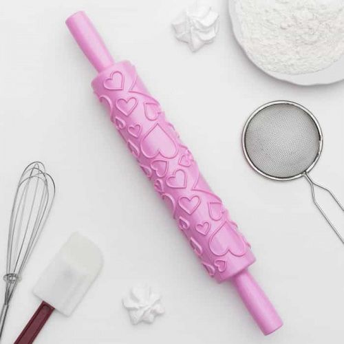 Скалка фактурная сердца, 25см
