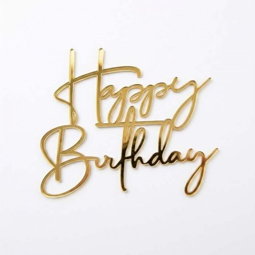 Зеркальный акриловый топпер "Happy Birthday", золото 120*99мм Зеркальный акриловый топпер "Happy Birthday", золото 120*99мм